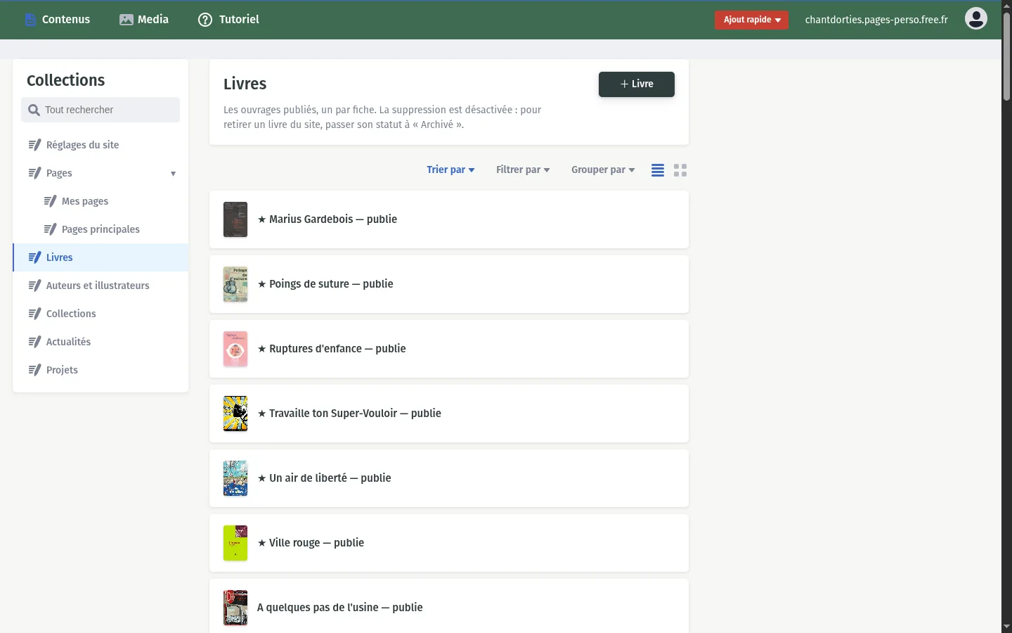 Liste des livres avec filtres et bouton Ajouter un livre
